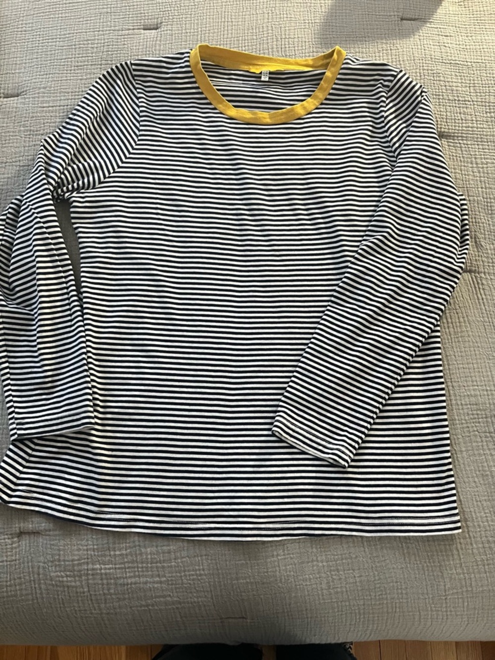 Joules Black & White Striped Long Sleeve Tee with Yellow Trim